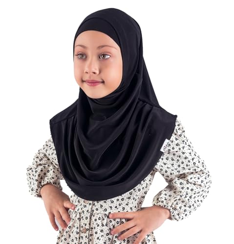 Modefa Islamic Girl Child Practical Amira Hijab Two Piece Muslim Scarf & Bonnet - Instant Easy Hijab - color: Black