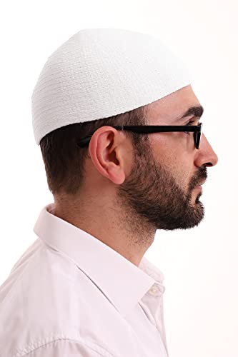 ihvan online Turkish Muslim Winter Velvet Kufi Hats for Men, Taqiya, Takke, Peci, Islamic Caps, Islamic Gifts, Standart Size - color: White