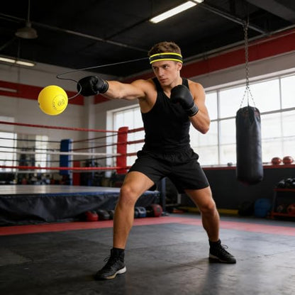 Reflex Ball Headband Multifunctional Fun Effective Reaction Training | Kids Beginners Punching Headband for Professionals Enthusiasts Beginners Amateurs Lovers Families Friends - color: Yellow ball