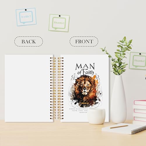 Lion Christian Notebook, 1 Timothy 6:11 Bible Journal, Faith Journal for Men Women, Church Notes Notebook, Man of Faith Religious Scripture Spiral Notebook, 5.5x8.3 - color: Floral Christian 16