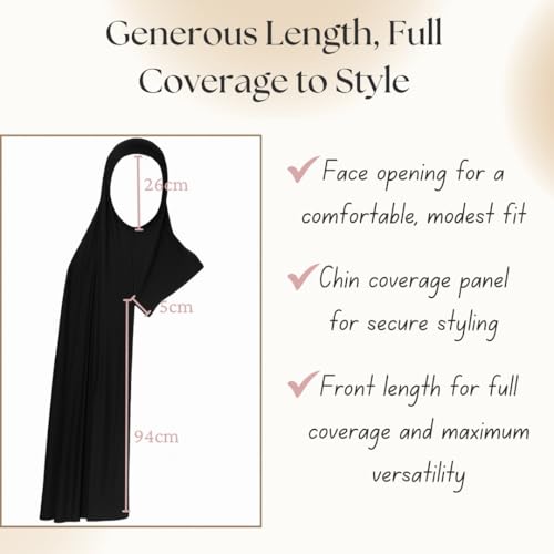 Instant Jersey Hijab for Women – Pre-Sewn Slip-On One-Piece, Soft Stretch, Opaque & Breathable - color: Black