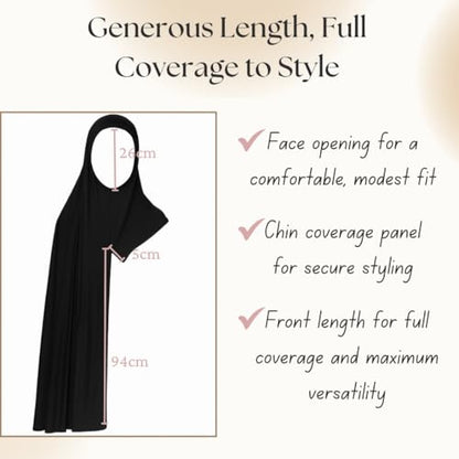 Instant Jersey Hijab for Women – Pre-Sewn Slip-On One-Piece, Soft Stretch, Opaque & Breathable - color: Black