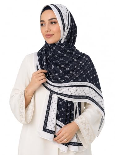 Satin Hijab Scarf for Women, Silk-Feeling Muslim Headscarf, Digital Bow Letter Print Head Wrap Shawl for Summer - color: Mlp004-black