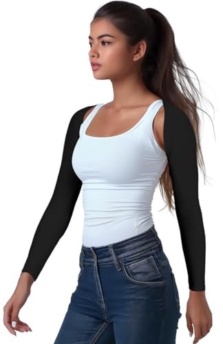 OutdoorEssentials Arm Sleeves for Women - Golf UV Shawl with Sleeves - Workout Shrug Bolero - Arm Tights for Sun Protection - color: Black, size: Small