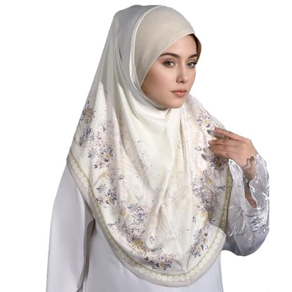 Ready To Wear Instant Hijab 여아용 무슬림 슬립온 키마르 꽃무늬 히잡 스카프 여성용 히잡 이슬람 아바야 터번 - color: 아이보리 1#