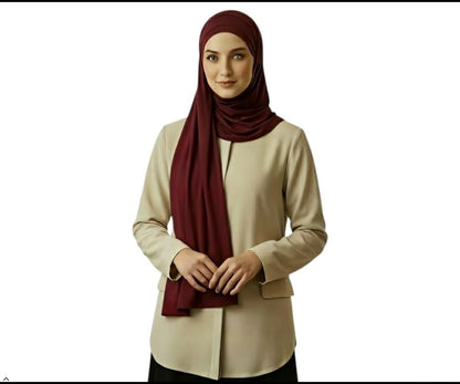 Cotton Modal Jersey Hijab with Matching Undercap, Women's Casual Style, 180cm × 70cm - color: Maroon
