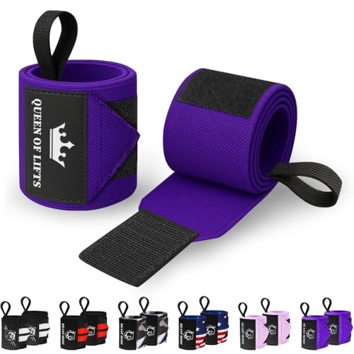 TECEUM Weightlifting 18" & 12" Wrist Wraps with Thumb Loop – Heavy Duty Wrist Workout Braces for Men and Women – Ideal for Powerlifting, Strength Training, Bodybuilding - color: Purple, style: 12" – Queen of Lifts