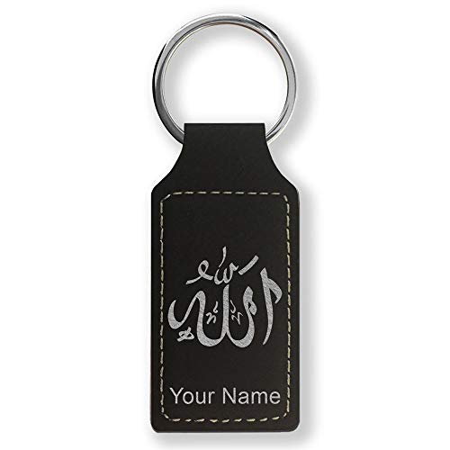 LaserGram Rectangle Keychain, Allah 1, Personalized Engraving Included (Black with Silver) - color: Black With Silver