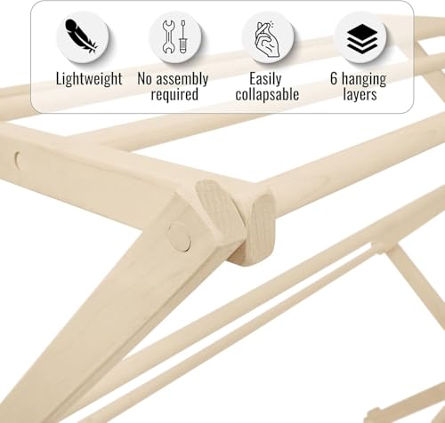 Pennsylvania Woodworks Premium American Maple Clothes Drying Rack - Handcrafted in Pennsylvania - Solid Wood Construction, Collapsible, Eco-Friendly Laundry Solution (Medium) - color: Medium | Flat Top
