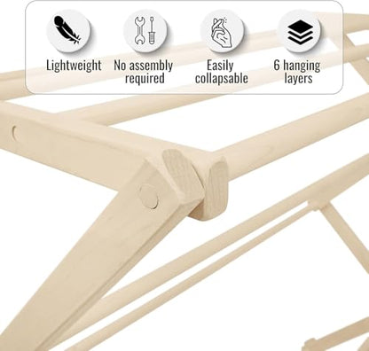 Pennsylvania Woodworks Premium American Maple Clothes Drying Rack - Handcrafted in Pennsylvania - Solid Wood Construction, Collapsible, Eco-Friendly Laundry Solution (Medium) - color: Medium | Flat Top
