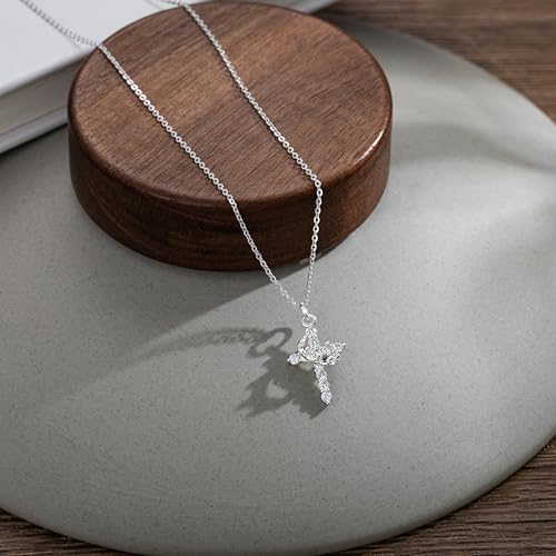 Robaice Upgraded Crown Cross Necklace for Women, 14K Gold Plated - color: A Crown Cross, Sterling Silver Chain, Silver