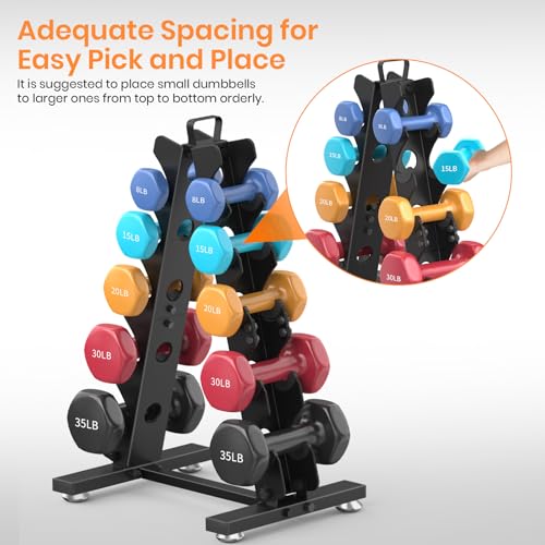 TomCare 6-Tier|5-Tier|4-Tier|2-Tier Dumbbell Rack Stand Only for Home Gym | Stable A-Frame, Fits 5–35 lb Dumbbells, Protective Padded Cradles, Adjustable Feet, Easy-Carry Handle (Stand Only) - color: Black, size: 5 Tier