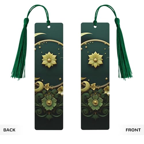 5 Pieces Wood Bookmark for Men Women Ramadan on Green Wallpaper Wooden Bookmarks Unique Handmade Book Marks with Tassel Pendant Craft Bookmark for Book Lovers Birthday Teachers Gift - color: Dark Green