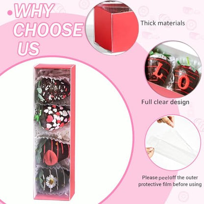 TEMLQPACK 25Pack Red Chocolate Covered Strawberry Box for 4, Macaron boxes, Long Treat Box for Truffles, Cookies, Ores, Chocolate Cocoa Bombs&Cake Ball Bakery Packaging Supplies - color: Red