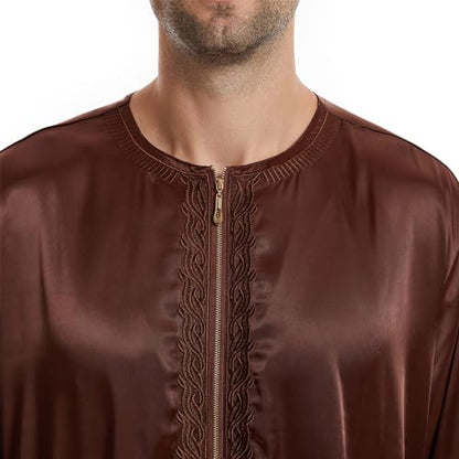 Men's Islamic Arab Kaftans Robe for Eid, Dubai Ramadan Daily Clothes - Muslim Thobe Shirt - color: A Brown, size: X-Large