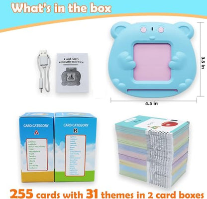 Spanish & English 510 Words Alphabet Bilingual Talking Flash Cards for 3-8 Years Toddlers, Pocket Speech Buddy Therapy Autism Toys, Educational Learning Interactive Toy for Boys Girls Kids Gifts Blue - size: 510 Words Spanish and English (Blue)