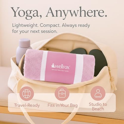 Wellrox Microfiber Yoga Mat Towel with Grip – Ultra Absorbent, Super Soft, and Quick Dry Hot Yoga Towel Non Slip for Pilates, Bikram, and Fitness Workouts (74” x 26”, Pink) - color: Pink