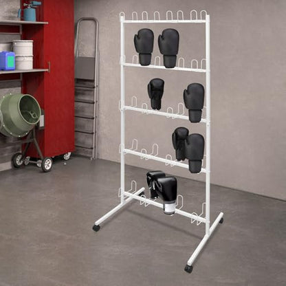 5 Tiers Boxing Gloves Drying Rack, Boxing Glove Storage with 4 Universal Wheels for 20 Pairs Gloves, Boxing Glove Storage Show Rack for Gym, Home, Boxing Training Room (White)