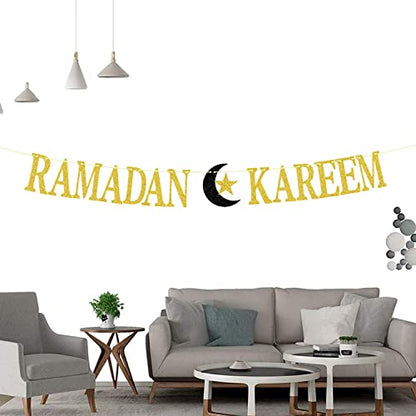 Ramadan Kareem Banner,Happy Eid Umrah Mubarak Decoration,Hajj Mubarak Islamic Ramadan Muslim Festival Party Decoration Supplies Black