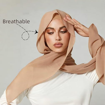Yeieeo Instant Chiffon Hijab with Undercap (Tube or Bandage Cap), Breathable, no sweat buildup,Solid Chiffon Head Wraps - color: Nude3