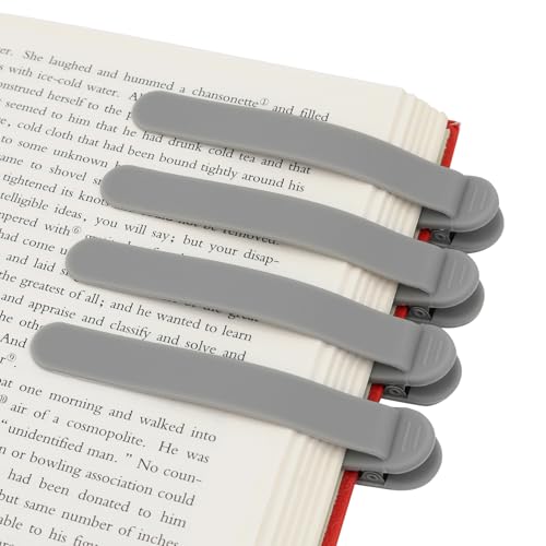 SMUK 4pcs Funny Book Marks for Reading Women, Silicone Automatic Bookmarks for Book Lovers, Creative Book Markers Reading Accessories Bookmark Clip Book Page Holder - color: 4 Light Gray