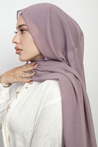 Instant Chiffon Hijab 3-in-1 with Built-in Magnets and Attached Match Undercap, Women Hijabs Set. - color: Mauve