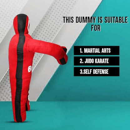Bestzo Kids MMA Grappling Dummy - Unfilled Canvas Wrestling & BJJ Training Partner for Karate, Judo & Boxing (48-Inch) - color: Black Red