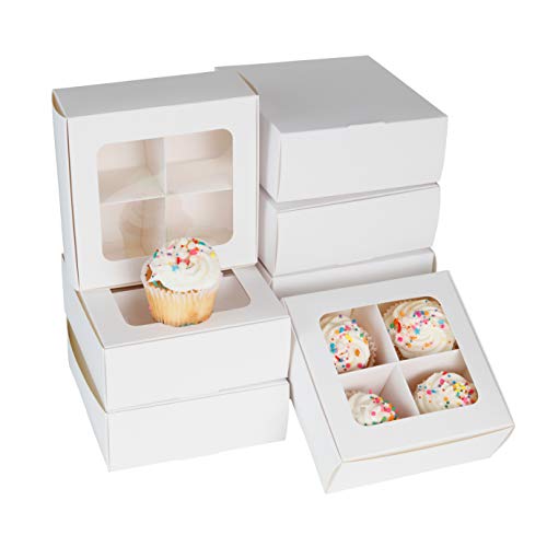 Treat Boxes - 24 ct 6 x 6 x 2.4 in Bakery Boxes with Windows and Dividers for Candy, Cookies, Cupcakes, or Bakery Desserts - Chocolate, Treats, and Baked Goods Packaging for Gifting - color: White