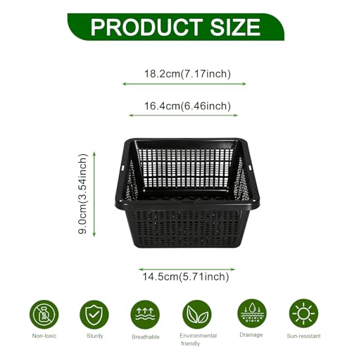 12 Pack Square Aquatic Plant Planter Basket - 7 Inch (18cm) Mesh Pond Plant Pots, Plastic Slotted Design for Water Garden, Aquaponics & Hydroponics Outdoor Use - style: 7" Square-12 PCS