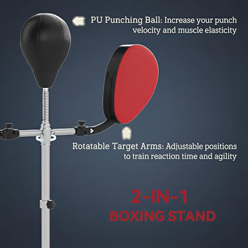 Soozier 3-in-1 Boxing Bag with Stand Adjustable Height 2 Target Arms Black | Punching Speed Bag Set, Freestanding Boxing Bag, Training, Exercise, Fitness, Stress Relief