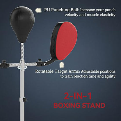 Soozier 3-in-1 Boxing Bag with Stand Adjustable Height 2 Target Arms Black | Punching Speed Bag Set, Freestanding Boxing Bag, Training, Exercise, Fitness, Stress Relief