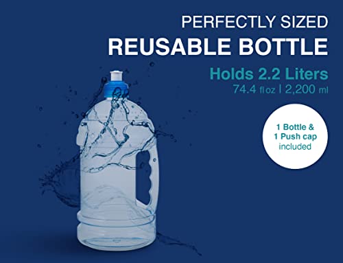 Arrow H2O On The Go Water Bottle, 2.2 Liter - Clear Plastic Bottle with Push Cap & Built-In Handle - Leakproof Design - Ideal for Gym & Sports - BPA Free - Made in USA