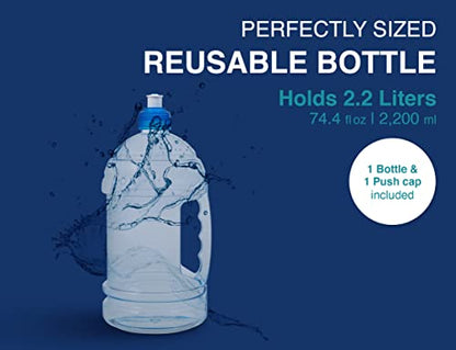 Arrow H2O On The Go Water Bottle, 2.2 Liter - Clear Plastic Bottle with Push Cap & Built-In Handle - Leakproof Design - Ideal for Gym & Sports - BPA Free - Made in USA