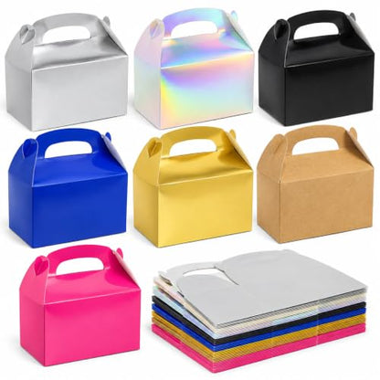 The Dreidel Company Gable Treat Boxes, Party Favors, 6.25" x 3.5" x 3.5" Inch Box, 25-Pack (Silver) - color: Silver