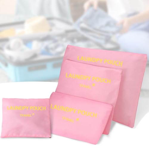 Travel Organizer 4 Set Travel Storage Bags Multi-functional Luggage Packing Organizers Traveling Zipper Pouch for Cosmetics Passport, Socks(Pink) - color: Pink