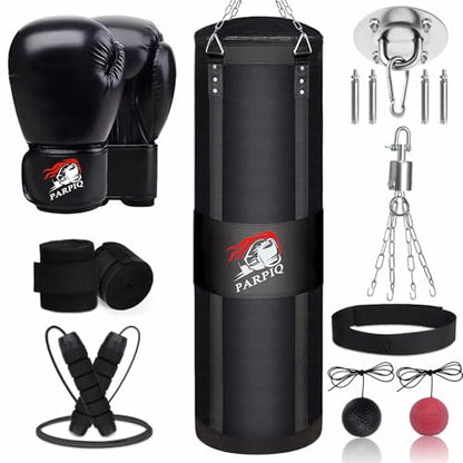 4FT Hanging Punching Bag for Adults, Unfilled Canvas Heavy Boxing Bag Set with 12oz Boxing Gloves Hand Wraps, Jump Rope, Reflex Ball for MMA Kickboxing Muay Thai Training Home - style: Oxford Bag