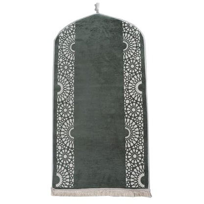 Modefa Turkish Islamic Prayer Mat - Chenille with Foam and Carrying Bag - Intricate Praying Rug Ramadan Eid Gift - Traditional Muslim Janamaz Seccade for Men Women - Mustaqim (Sage Green) - color: Sage Green