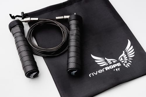 Adjustable Speed Jump Rope for Fitness – Lightweight Tangle-Free Skipping Rope with Ball Bearings, Easy to Use Cardio Workout Equipment for Home, Gym & Travel (Men & Women)- RIVERROPE Premium Jump Rope