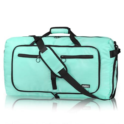 Fmeida 65L Duffle Bag with Shoes Compartment, Foldable Travel Duffel Bags for Men Women, Large Packable Travel Bag Water Repellent & Tear Resistant (Mint Green) - color: Glossy Mint Green