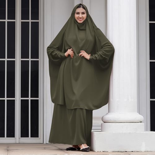 Abayas for Women Muslim Chiffon Prayer Burqa Dress Burkas for Women Muslim Hijab Dress Full Length Islamic Veil Abaya Set - color: Green