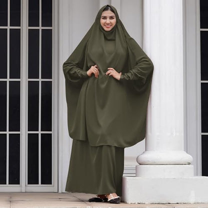 Abayas for Women Muslim Chiffon Prayer Burqa Dress Burkas for Women Muslim Hijab Dress Full Length Islamic Veil Abaya Set - color: Green