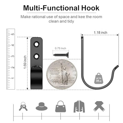 15-Pack Black Metal Wall Mount Hooks for Hanging Coats & Towel | Screw-in Single Hooks for Clothing, Robe, Bathroom, Entryway, Garage - color: 15PCS Wide Black hook