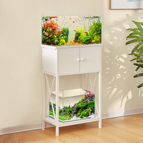 LAQUAL 10 Gallon Fish Tank Stand with Cabinet, Double Aquarium Stand for 10 & 5 Gallon Fish Tank, Heavy Metal Stand with Stable Structure, Adjustable Table Feet & Anti-tilt Device - White - color: White 5-10Gallon, size: 5-10Gallon