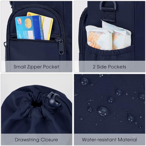 sportsnew 40oz Insulated Crossbody Water Bottle Bag Gym Hiking Phone Pocket | Water-resistant Lining, Padded Strap, Top Handle, Drawstring, Phone Pocket, Elastic Slots, Built-In Key Clip for Gym Walking - color: Navy Blue
