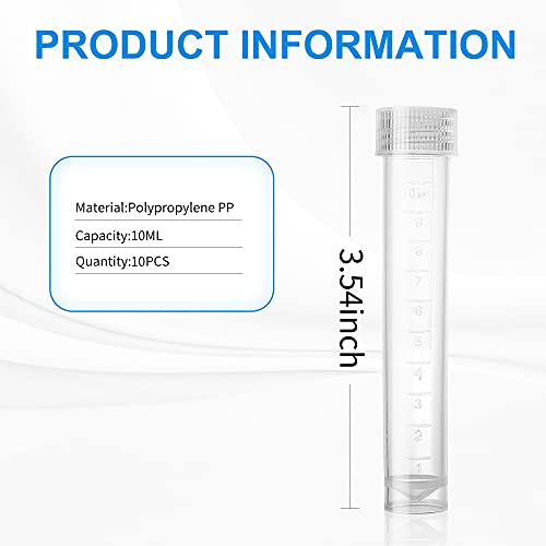 Z-Color 10pcs 10ml Lab Plastic Frozen Test Tubes Vial Seal Cap Container for Laboratory School Educational