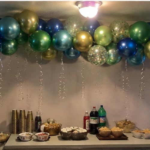Blue and Green Balloons, Dark Green Metallic Balloons and Royal Blue Balloon, Metallic Blue Green Confetti Balloon for Boy Birthday Baby Shower Jungle Safari Theme Wedding Party Supplies - color: Blue Green Confetti