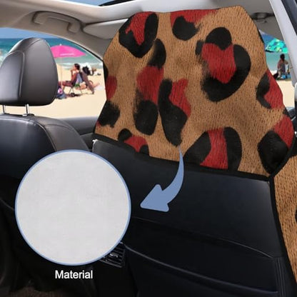 Cheetah Print Towel Car Seat Cover for Front Seats Multi-Purpose Sweat Towel with Storage Bag 60 x 33 Inch Car Seat Hoodie Towels Universal Fit Sedan Truck SUV Van - color: Brown and Red - Cheetah