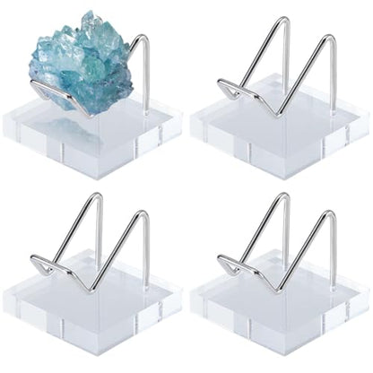 DICOSMETIC 4Pcs Crystal Display Stand Metal Arm Display Stand Acrylic Stainless Steel Easel Stands Stone Rock Holder Metal Displaying Holder with Clear Bases for Gemstone Agate Mineral