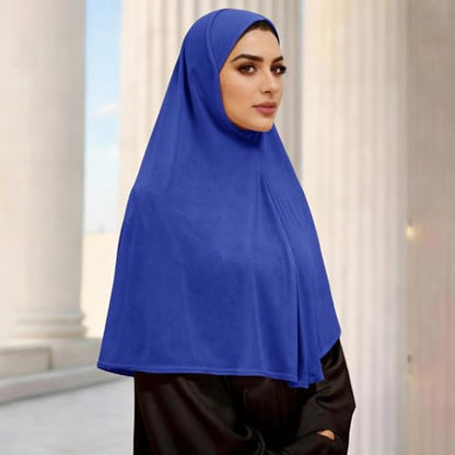 Instant Hijab Ready To Wear Hijab Scarf for Women Soft Long Muslim Jersey Hijabs Head Scarf for Prayer Abaya - color: Royal Blue