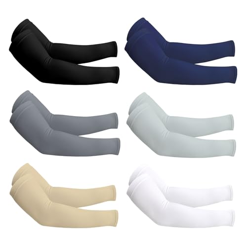 PFFY UV Protection Cooling Arm Sleeves for Men and Women UPF 50 Sun Sleeve - color: 6 Pairs -Black & White & Dark Gray & Light Gray & Beige & Blue